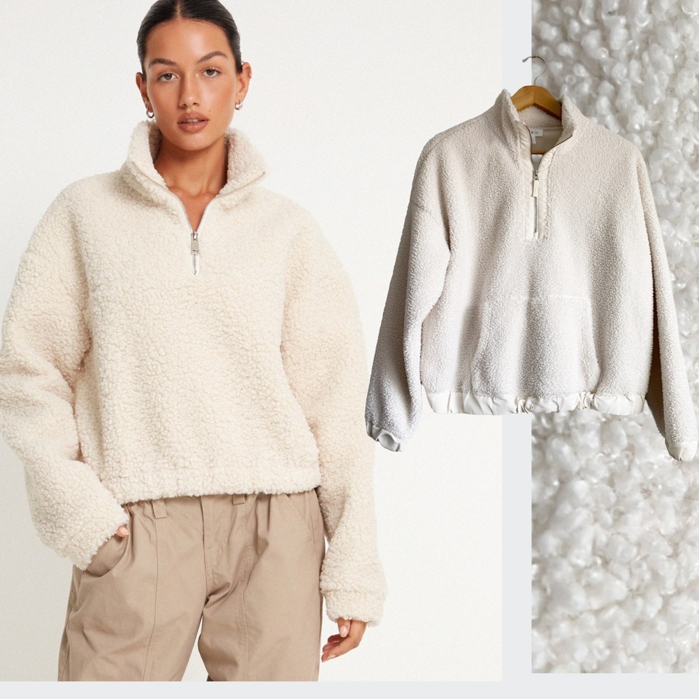 Bailey 44 Sherpa Jacket Teddy Coat Pullover Cropped Relaxed Fit Cozy Off White M